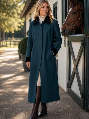 VINTAGE ALORNA Mid Century Classic Teal Wool Peacoat with Velvet Trim, 14P